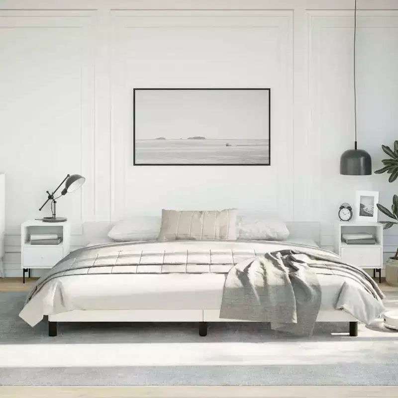 Bed Frame With Headboard White Faux leather; plywood; engineered wood