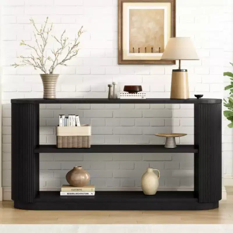 58.9 Modern Entryway Console Table; Slim Sofa Table with Open Shelf; Wood Grain Finish Hallway Table for Living Room - Panipeachy