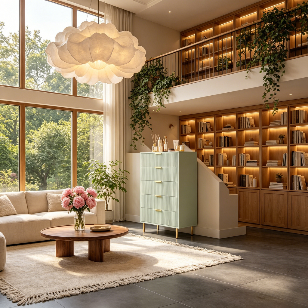 Commode à 5 tiroirs moderne en bois et meuble de rangement double
