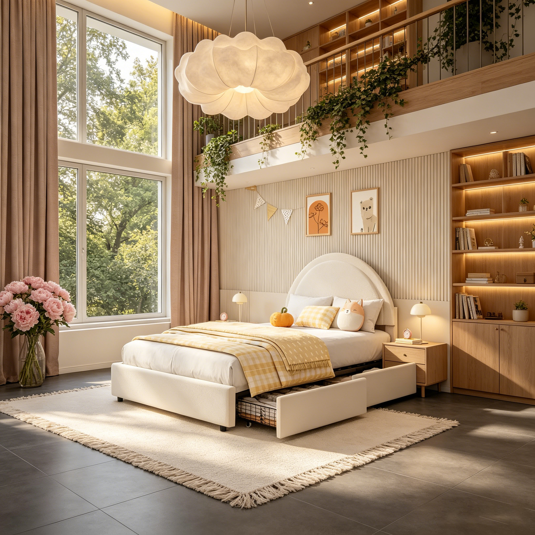 Tiroirs de Rangement pour Lit en Boucle ; Lit Plateforme Rembourré Doux