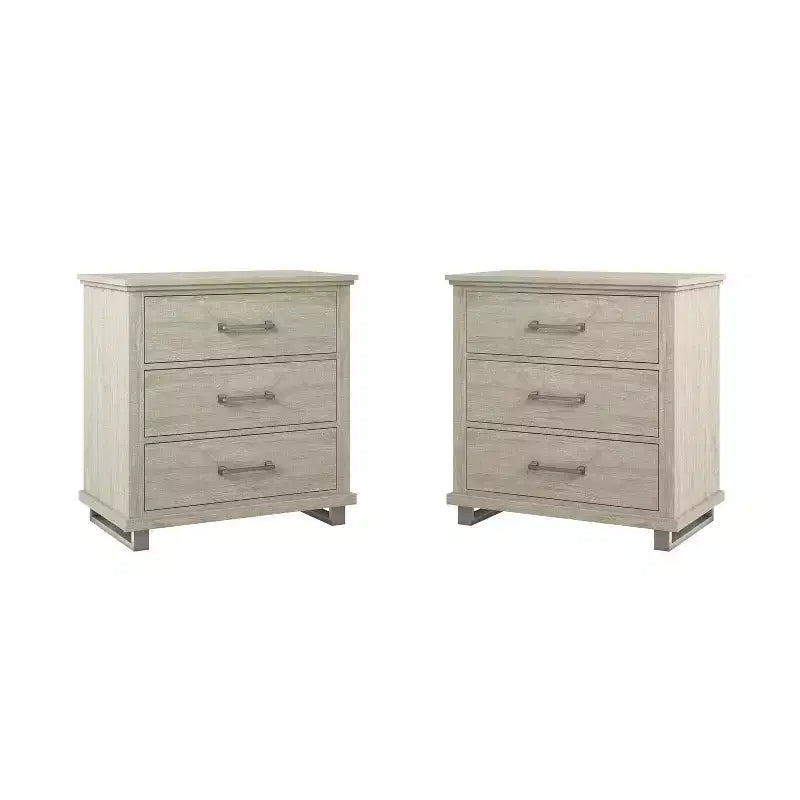 Set of 2 32'' Night Stand Beige - Accent Furniture: Modern Design; 3 Drawers; Metal Legs