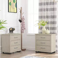 Table de chevet beige au design moderne ; 3 tiroirs ; pieds en métal