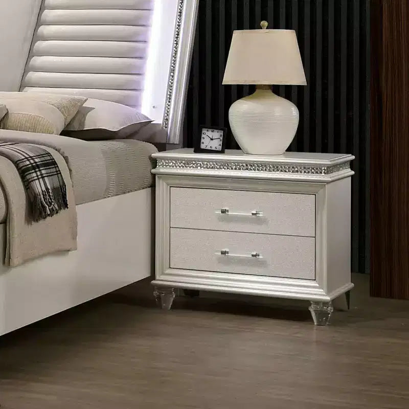 Table de chevet 2 tiroirs Granit Blanc Perle
