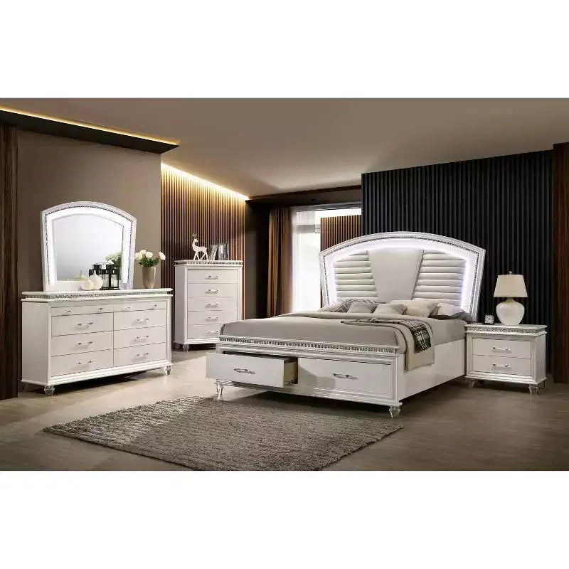 Table de chevet 2 tiroirs Granit Blanc Perle