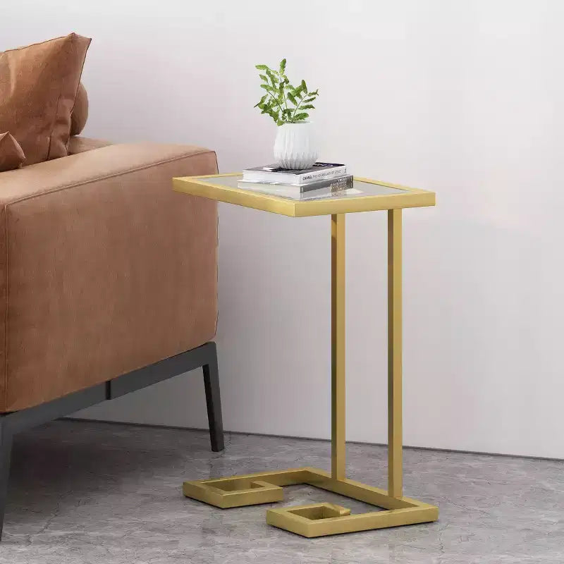 Table d'appoint en C, style glamour moderne, plateau en verre trempé